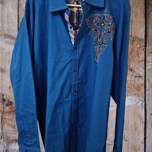 Elegant Blue Embroidered Men's Shirt